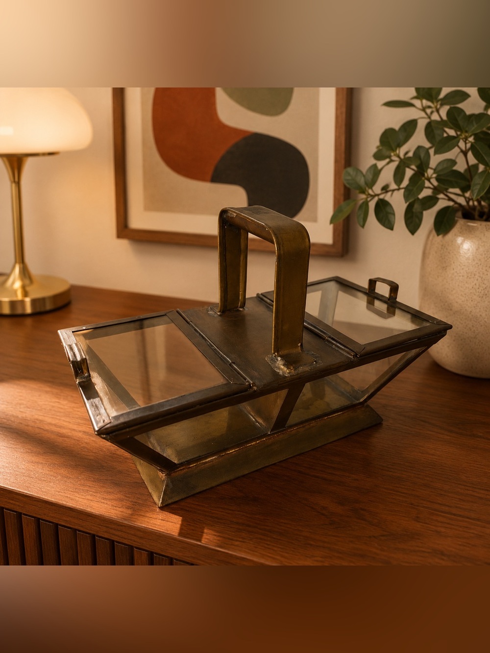BRASS & GLASS DOUBLE COMPARTMENT BOX – Vintage Decorative Storage